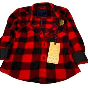 0293 NEW Boys Black and Red Flannel Button Up Shirt